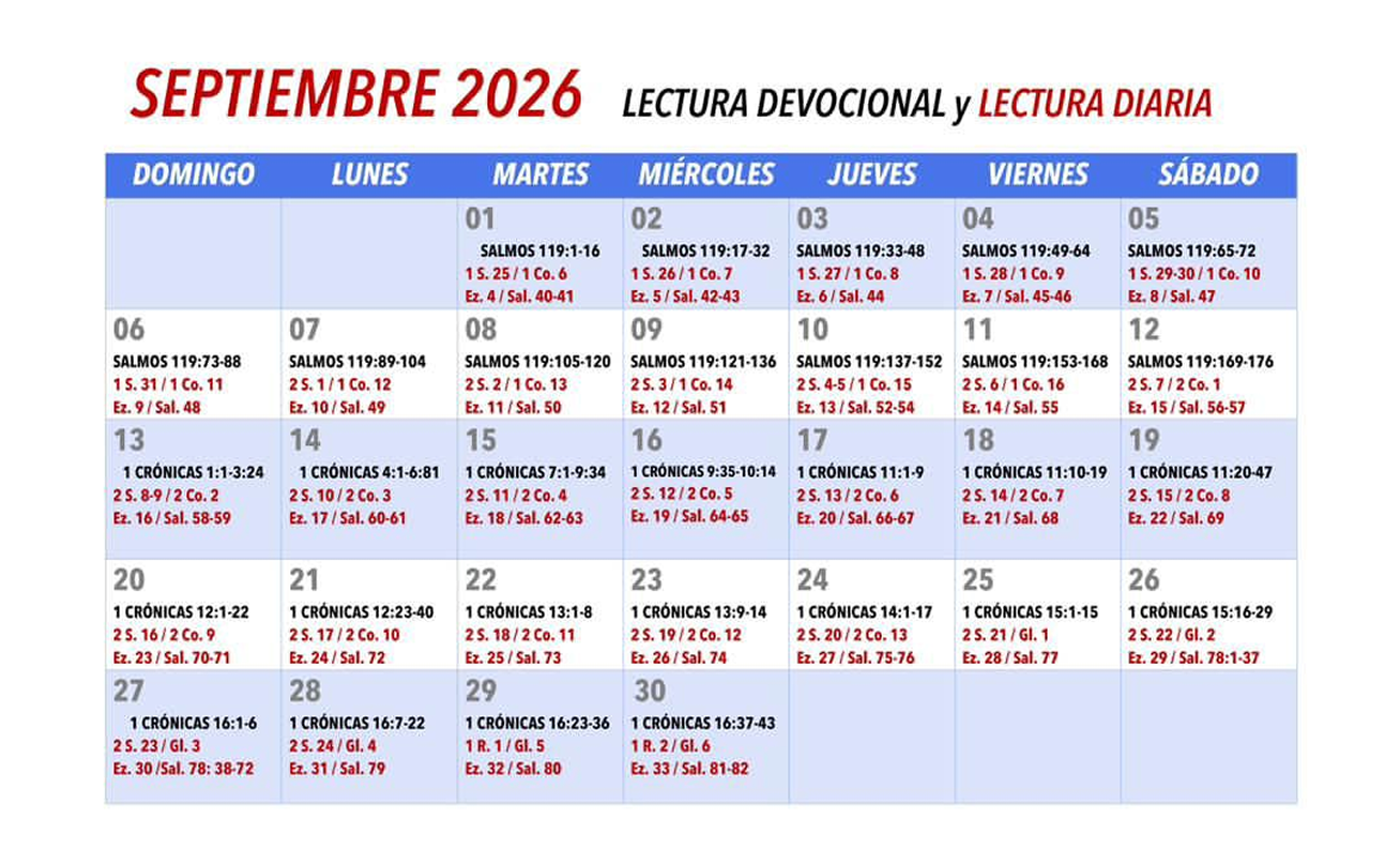 Calendario Septiembre 2026 - Lectura Devocional y Lectura Diaria